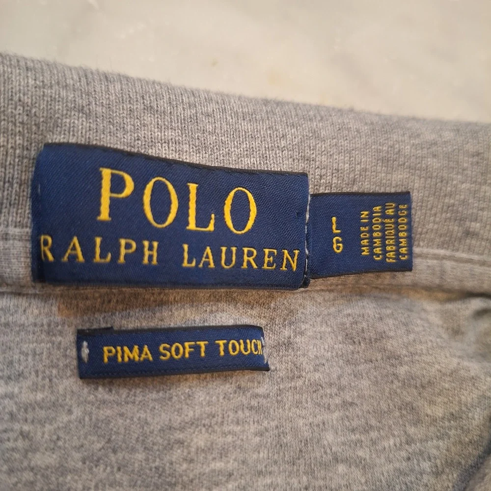 Polo Ralph Lauren Polo Shirt Mens Large Grey Pima Soft Touch Short Sleeve Pony